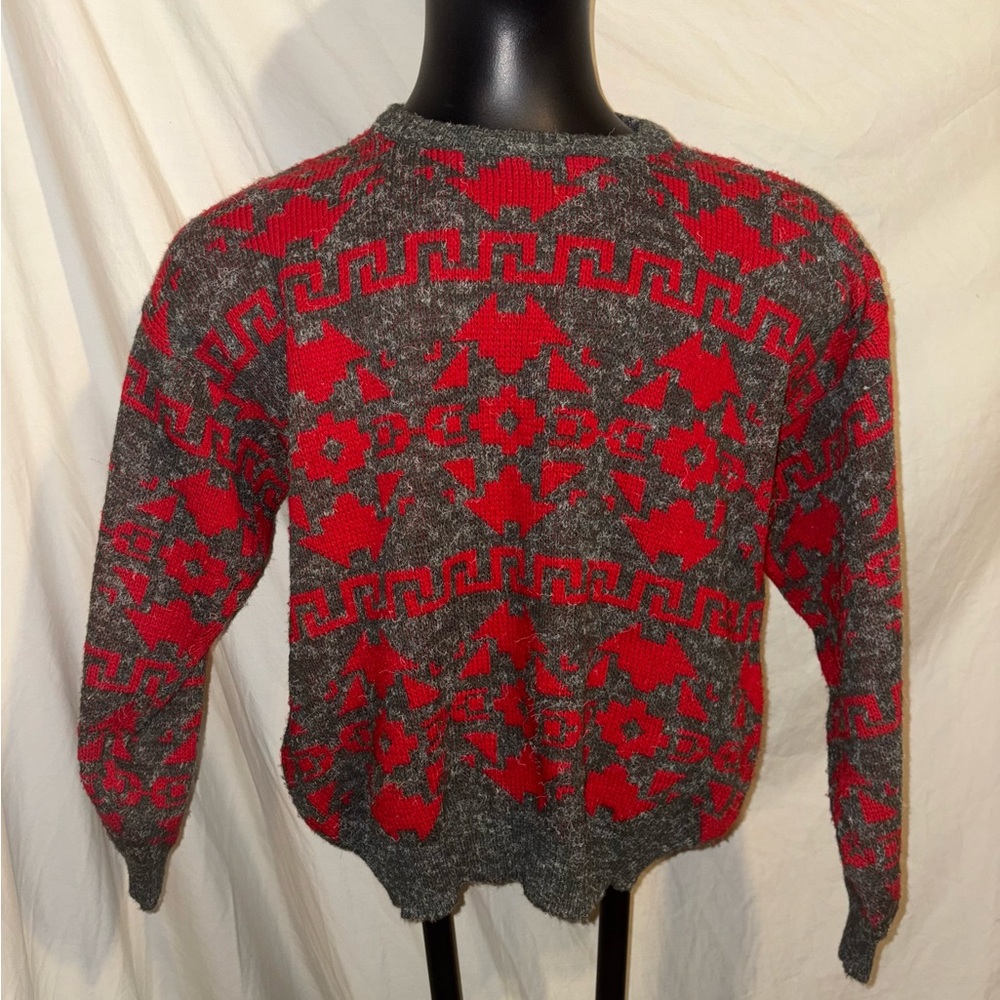 Vintage Kennington Men's Pullover Red & Gray Grandpa Sweater Wool Italy Medium